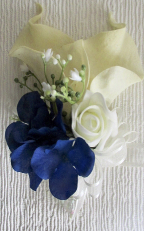 Pale Cream & Navy Calla Lily & Hydrangea Corsage